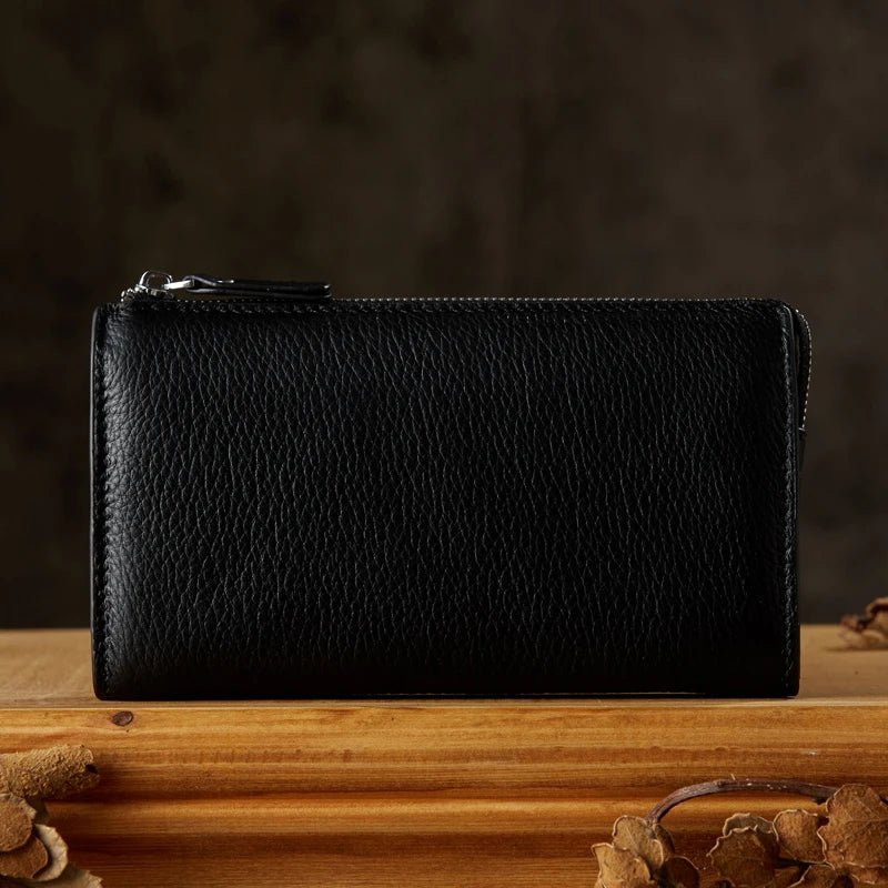 Handmade Genuine Leather Handbag For Men Casual Clutch Bag Cowhide Leather Long Zipper Wallet Office Large Capacity Card Holder