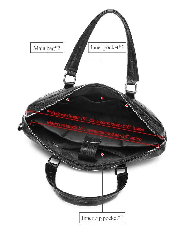 Genuine Leather Crocodile Grain Briefcases Hard For Men 15.6 Inch Laptop Briefcase Bags Computer Bag Luxury Handbags