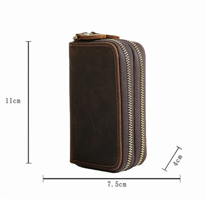 SOUTH GOOSE Genuine Leather Key Wallets Men Retro Car Key Case Cowhide Double Zipper Keys Organizer Coin Pouch Women Housekeeper