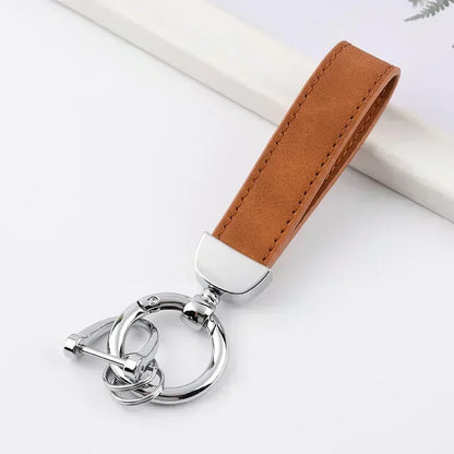 Laser Engrave Nubuck Leather Custom Logo Keychain Blank Personalize Name Ring Vintage Key Chain Men and Women Car Keyring Gift