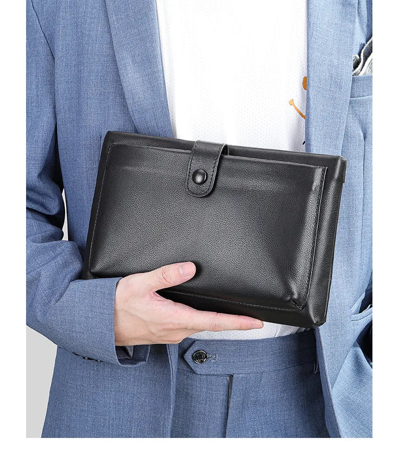 Fashion Real Cow Leather Men Women Clutch Bag Double Zipper Long Wallet Card Holder Purse Business 7.9 Inch Ipad Handy Bags