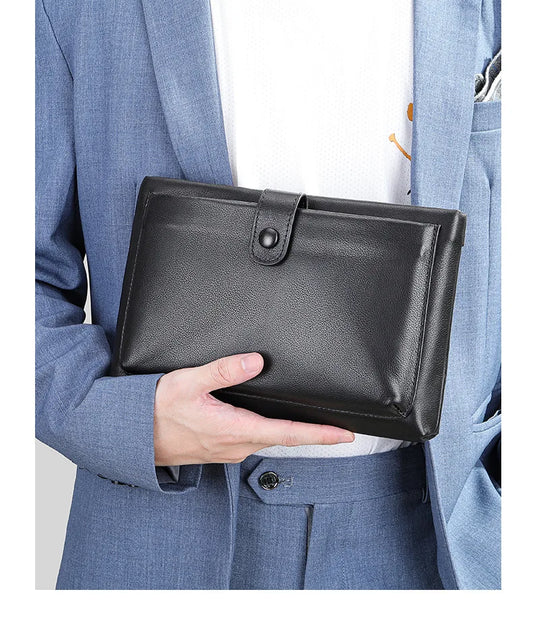 Fashion Real Cow Leather Men Women Clutch Bag Double Zipper Long Wallet Card Holder Purse Business 7.9 Inch Ipad Handy Bags