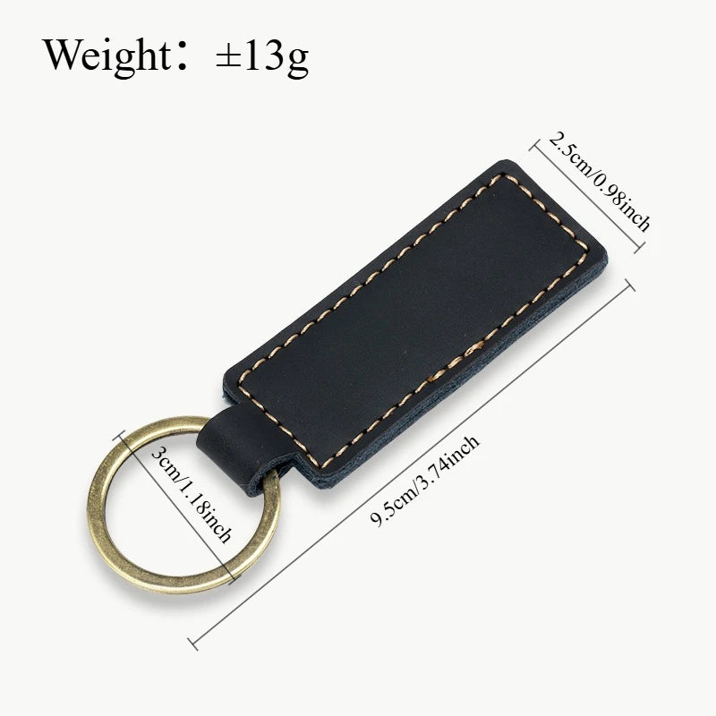 Custom LOGO Genuine Leather Cowhide Keychain Laser Engrave TEXT NAME Personalized Key Chain Vintage Key Tag for Women Men Gift