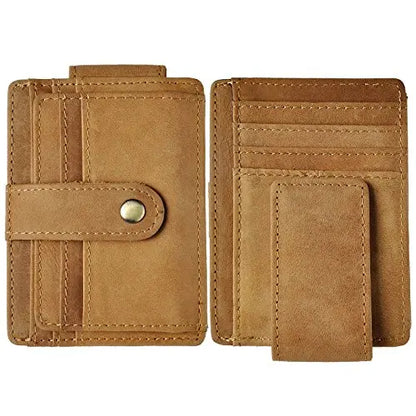 Male Original Leather Design Fashion Travel Slim Wallet Front Pocket Magnetic Large Capacity Money Clip Card Case For Men 1025