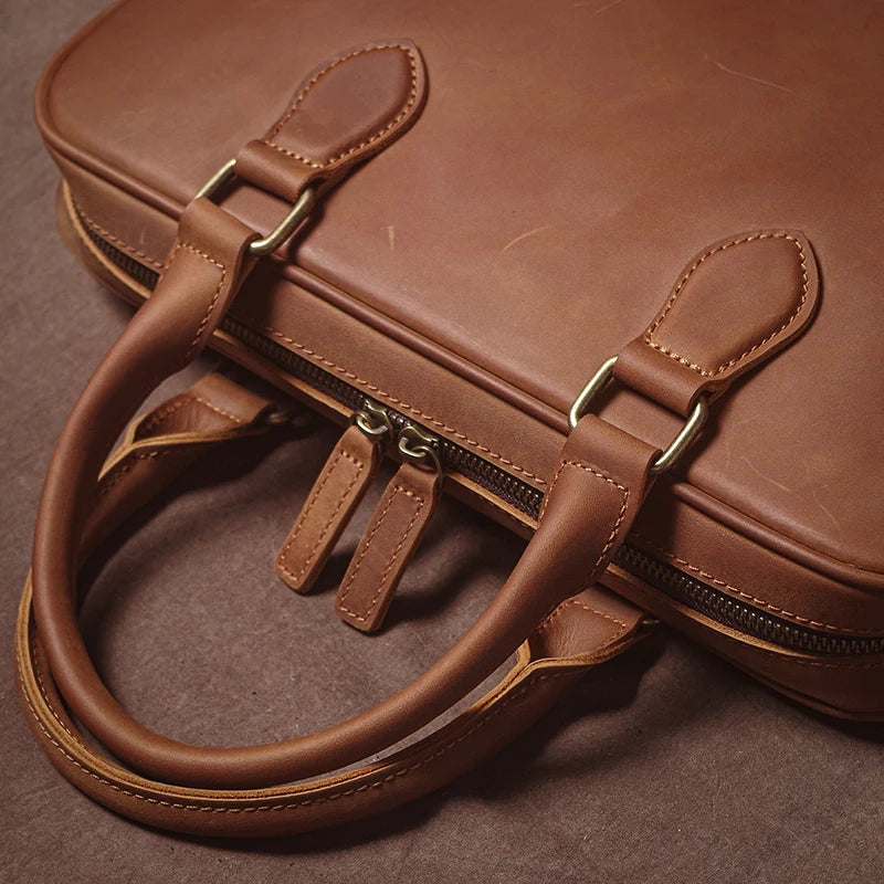 GURO Men Crazy Horse Cowhide Briefcase Luxury Genuine Leather Handbag Simple lightweight Shoulder Bag File Laptop Crossbody Bags