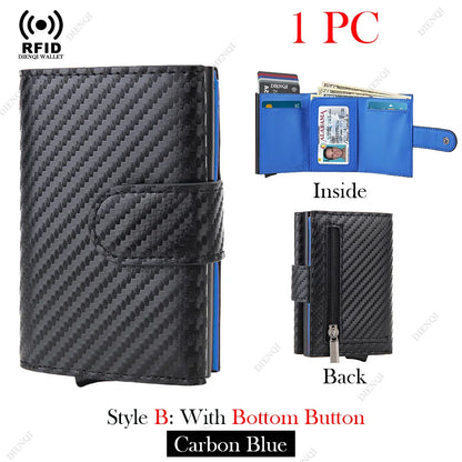 Rfid Business Card Holder Credit CardHolder Wallet Men Carbon Fiber Leather Aluminum Bank Card Case Purse Male Business Card Bag