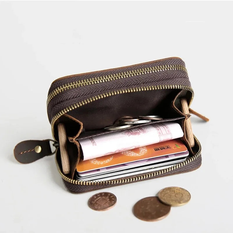 SOUTH GOOSE Genuine Leather Key Wallets Men Retro Car Key Case Cowhide Double Zipper Keys Organizer Coin Pouch Women Housekeeper