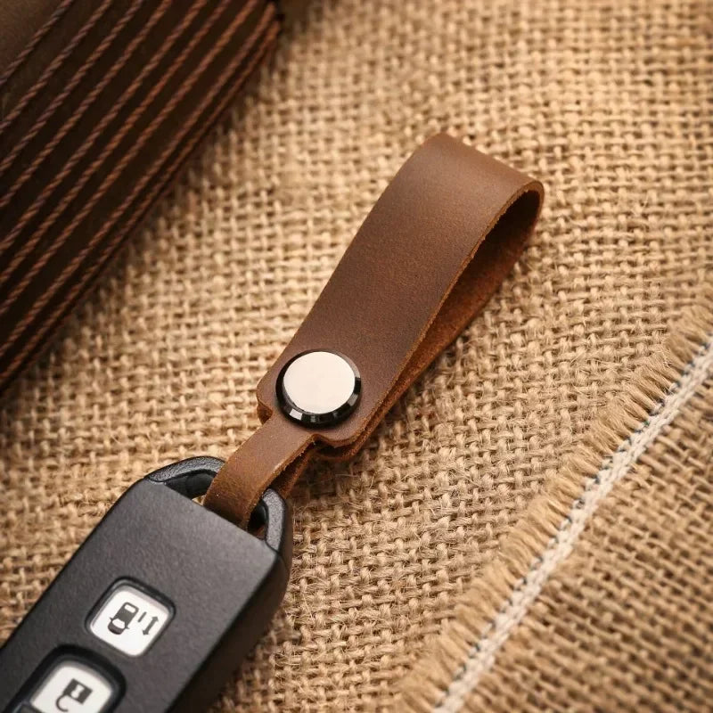 Cowhide Genuine Leather Custom LOGO Keychain Vintage Car Keyring Dermis Personalize Laser Engrave Name Key Chain for Men Women