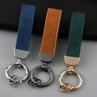 Laser Engrave Nubuck Leather Custom Logo Keychain Blank Personalize Name Ring Vintage Key Chain Men and Women Car Keyring Gift