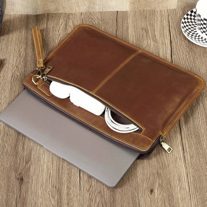 Genuine Leather MacBook Protective Case Apple Laptop Bag Leather Laptop Liner Sleeve Hand Clutches with Wrist Strap