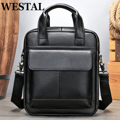 WESTAL Shoulder Bag for Men Genuine Leather Messenger Crossbody Bags Bussiness 9.7 Inch iPad Handbags Document Tote Travel