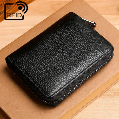 Wallet Genuine Leather Bank Credit Card Rfid Blocking Holder Men and Women Slim Change Coin Keys Cards Pouch Purse Zipper Bag