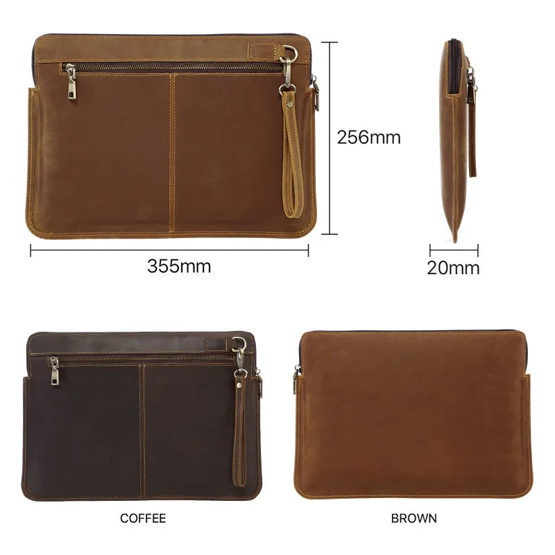 Genuine Leather MacBook Protective Case Apple Laptop Bag Leather Laptop Liner Sleeve Hand Clutches with Wrist Strap