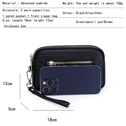 New 2025 Versatile Lady Wallet Women's Clutch Bag Brand Rivet Real Top Layer Cow Leather Zipper Coins Pocket KeyChain Big Purse