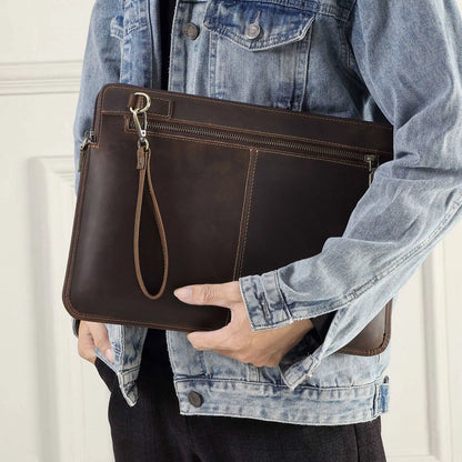 Genuine Leather MacBook Protective Case Apple Laptop Bag Leather Laptop Liner Sleeve Hand Clutches with Wrist Strap