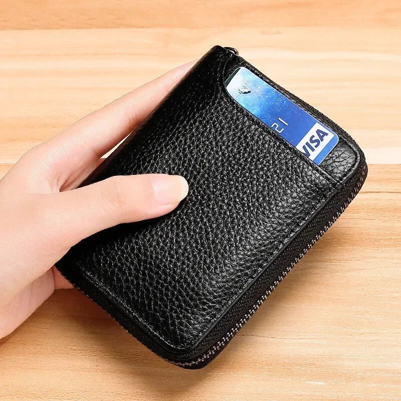 Wallet Genuine Leather Bank Credit Card Rfid Blocking Holder Men and Women Slim Change Coin Keys Cards Pouch Purse Zipper Bag