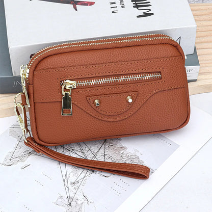 New 2025 Versatile Lady Wallet Women's Clutch Bag Brand Rivet Real Top Layer Cow Leather Zipper Coins Pocket KeyChain Big Purse