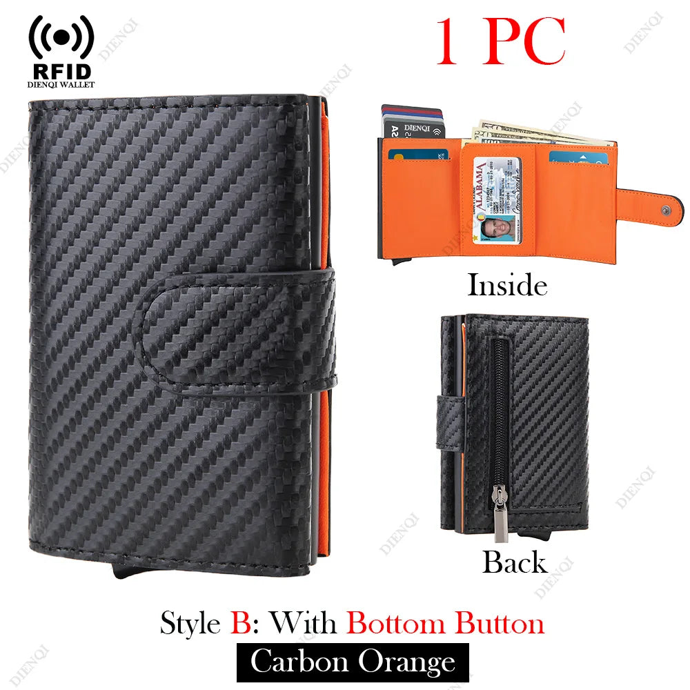 Rfid Business Card Holder Credit CardHolder Wallet Men Carbon Fiber Leather Aluminum Bank Card Case Purse Male Business Card Bag