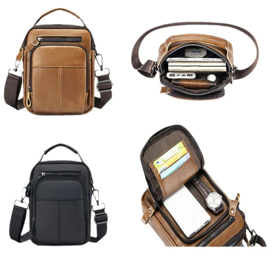 Vintage Genuine Leather Sling Bag Man Real Cow Leather Satchel Male 2025 New Tote or Shoulder Bag