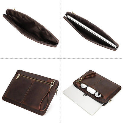 Genuine Leather MacBook Protective Case Apple Laptop Bag Leather Laptop Liner Sleeve Hand Clutches with Wrist Strap
