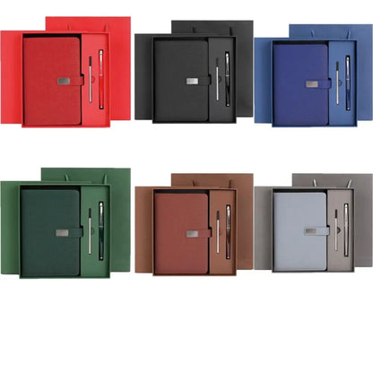 PU Leather Corporate Gifts Set Stylus Pen Refill Set Notebook Pen Set Customized Printing Flash Drive Customized Notebook