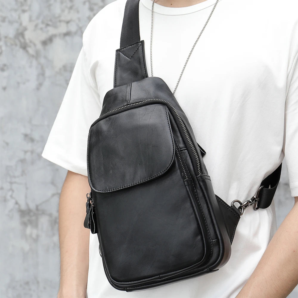 WESTAL Coffee Genuine Leather Bag for Men Chest Bags Shoulder Pack Husband Gift Wallet Crossbody Bag Fashion Luxury Designer