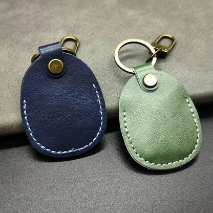 Personalize Vintage Dermis Key Chain Custom LOGO Genuine Cowhide Leather Keychain Case for Air Tag Door Card Laser Name Keyring