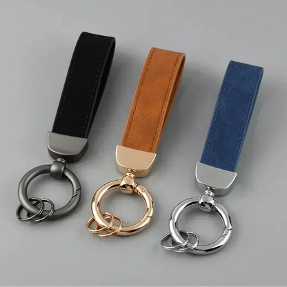 Laser Engrave Nubuck Leather Custom Logo Keychain Blank Personalize Name Ring Vintage Key Chain Men and Women Car Keyring Gift