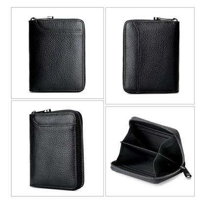 Wallet Genuine Leather Bank Credit Card Rfid Blocking Holder Men and Women Slim Change Coin Keys Cards Pouch Purse Zipper Bag