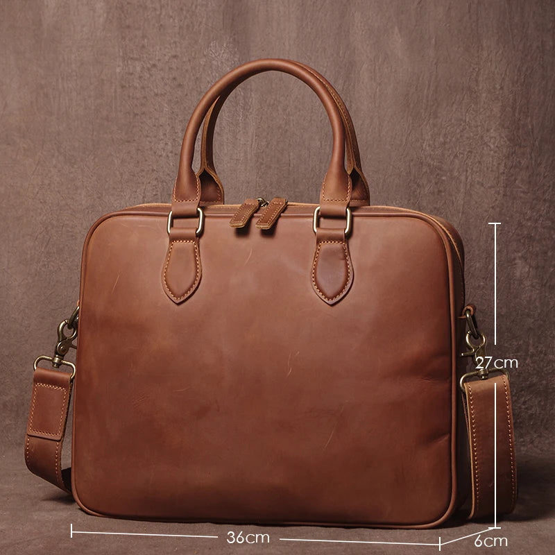 GURO Men Crazy Horse Cowhide Briefcase Luxury Genuine Leather Handbag Simple lightweight Shoulder Bag File Laptop Crossbody Bags