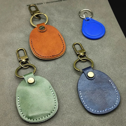 Personalize Vintage Dermis Key Chain Custom LOGO Genuine Cowhide Leather Keychain Case for Air Tag Door Card Laser Name Keyring