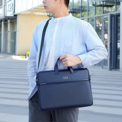 Business Briefcase For Man PU Leather Large Capacity Ofiice Laptop Bag Fashion Custom Name Luxury Brand Tote Bag Woman Handbag