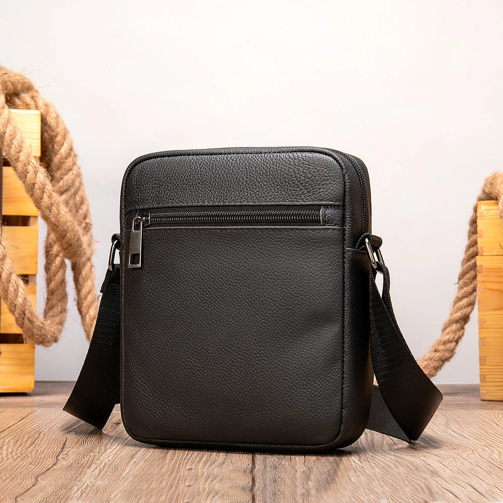 Westal Genuine Leather Men's Shoulder Bags Black Messenger Bags Small Crossbody Bags for Man 7362