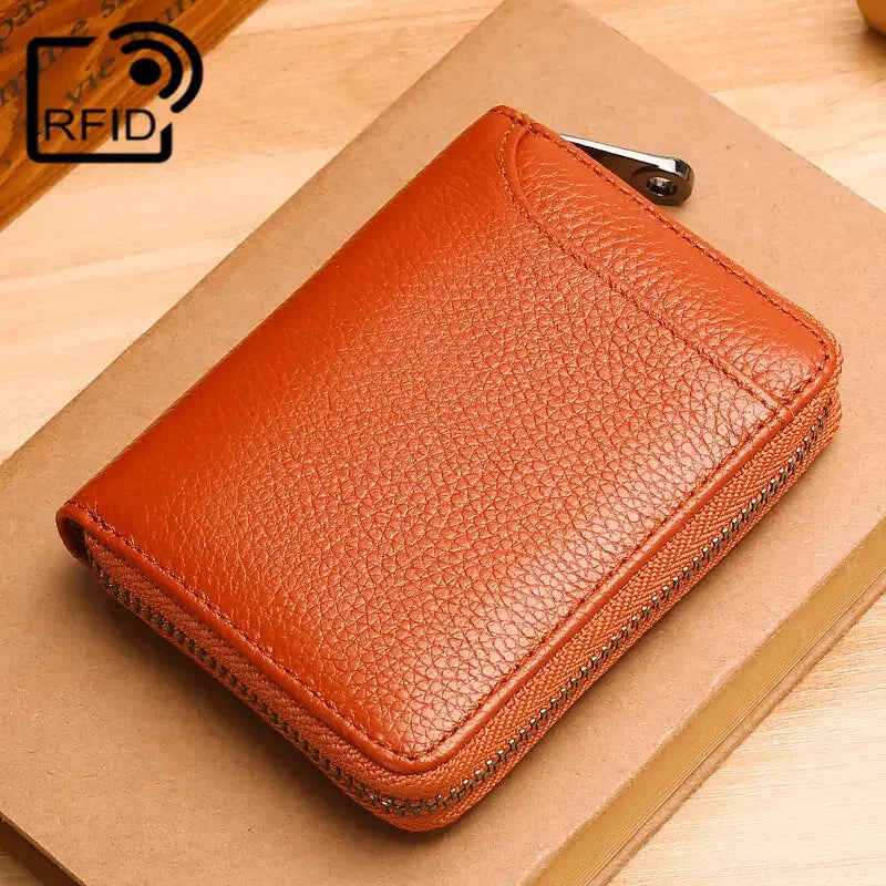 Wallet Genuine Leather Bank Credit Card Rfid Blocking Holder Men and Women Slim Change Coin Keys Cards Pouch Purse Zipper Bag