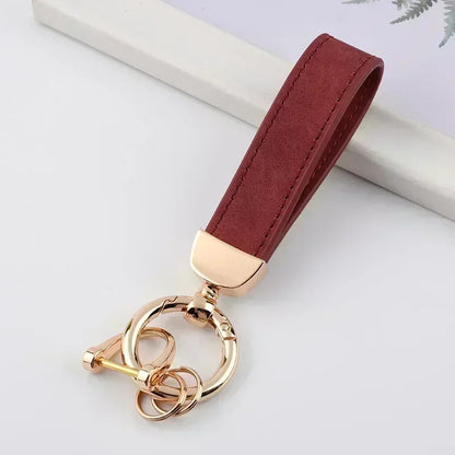 Laser Engrave Nubuck Leather Custom Logo Keychain Blank Personalize Name Ring Vintage Key Chain Men and Women Car Keyring Gift