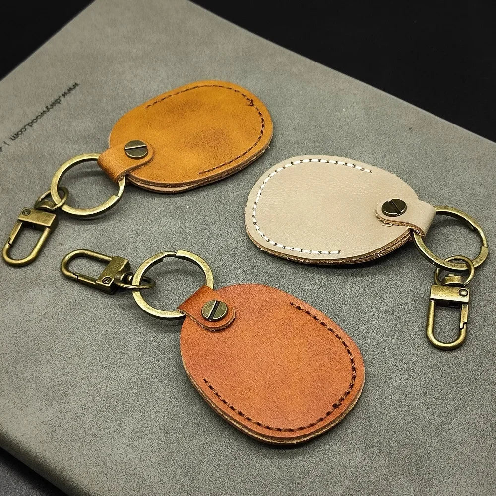 Personalize Vintage Dermis Key Chain Custom LOGO Genuine Cowhide Leather Keychain Case for Air Tag Door Card Laser Name Keyring