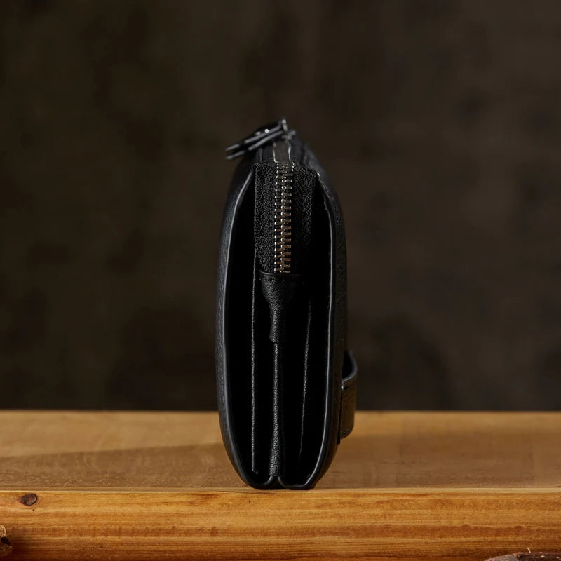 Handmade Genuine Leather Handbag For Men Casual Clutch Bag Cowhide Leather Long Zipper Wallet Office Large Capacity Card Holder