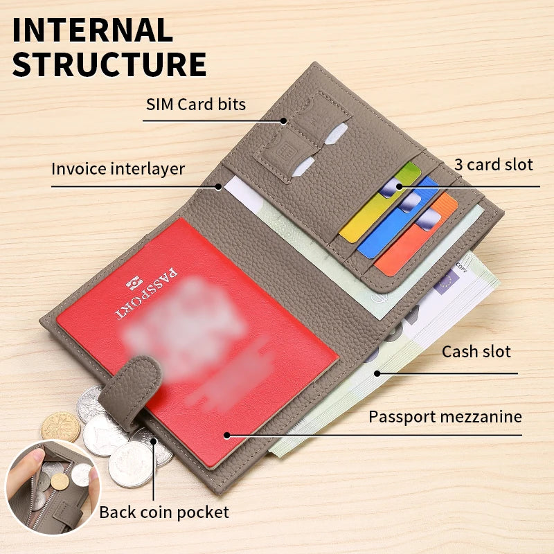 Full-Grain Leather Passport Wallet with Credit Card Slots
